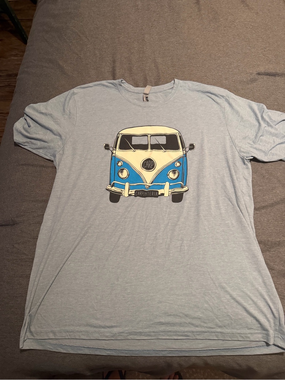 Light Blue Tee with Yellow & Blue VW Van Graphic with Carpinteria license plate